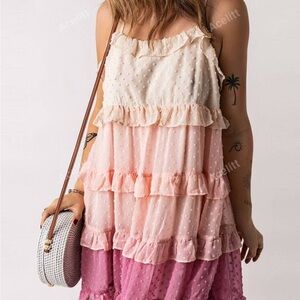 Acelitt Pink Layered Ruffle Dress